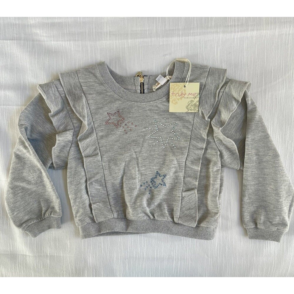 Truly Me By Sara Sara Girls Rhinestone Star Ruffle Sweatshirt Sz 4 New